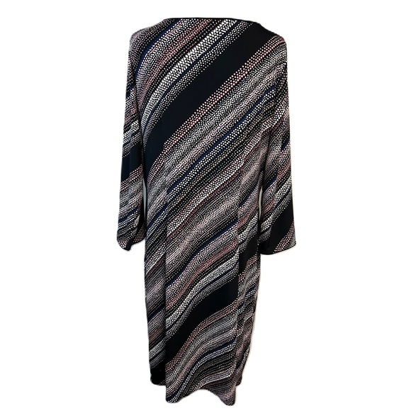 WHBM Womens Midi Shift Dress Sz XL Long Sleeve Stretch Boat Neck Black Striped - Picture 2 of 11